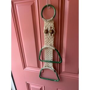 Vintage 70s Macrame Mushroom Towel Hanger Rack Rod mushie Handpainted